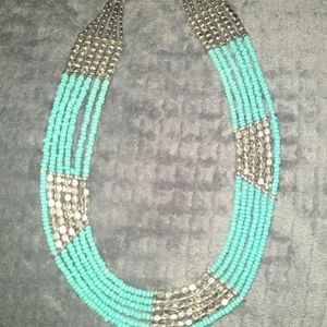 Tanjore India Silver Tone & Small Bead Necklace